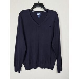Lands' End Unisex Chase Bank Pullover Sweater M Lightweight V-neck Navy Blue